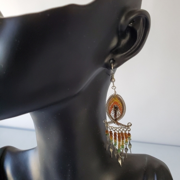 Two pairs of Handcrafted Metallic Thread Bead Dangle Earrings - Picture 2 of 14